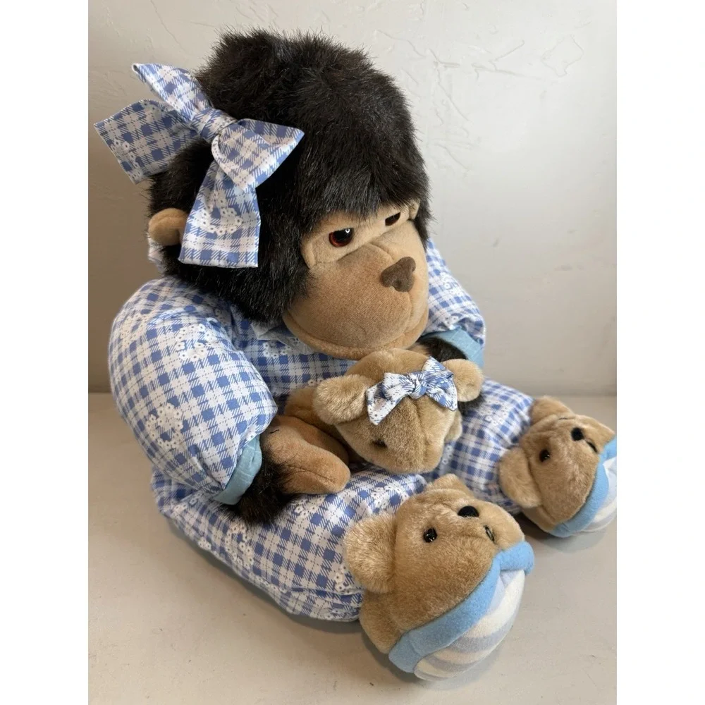 Vintage 90s Bedtime Monkey Chimpanzee Plush Pajamas Teddy Bear Slippers New